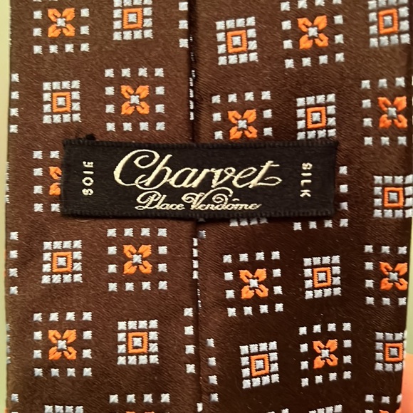 Charvet Tie Vintage Brown box pattern with orange highlights Excellent Condition - Picture 2 of 3